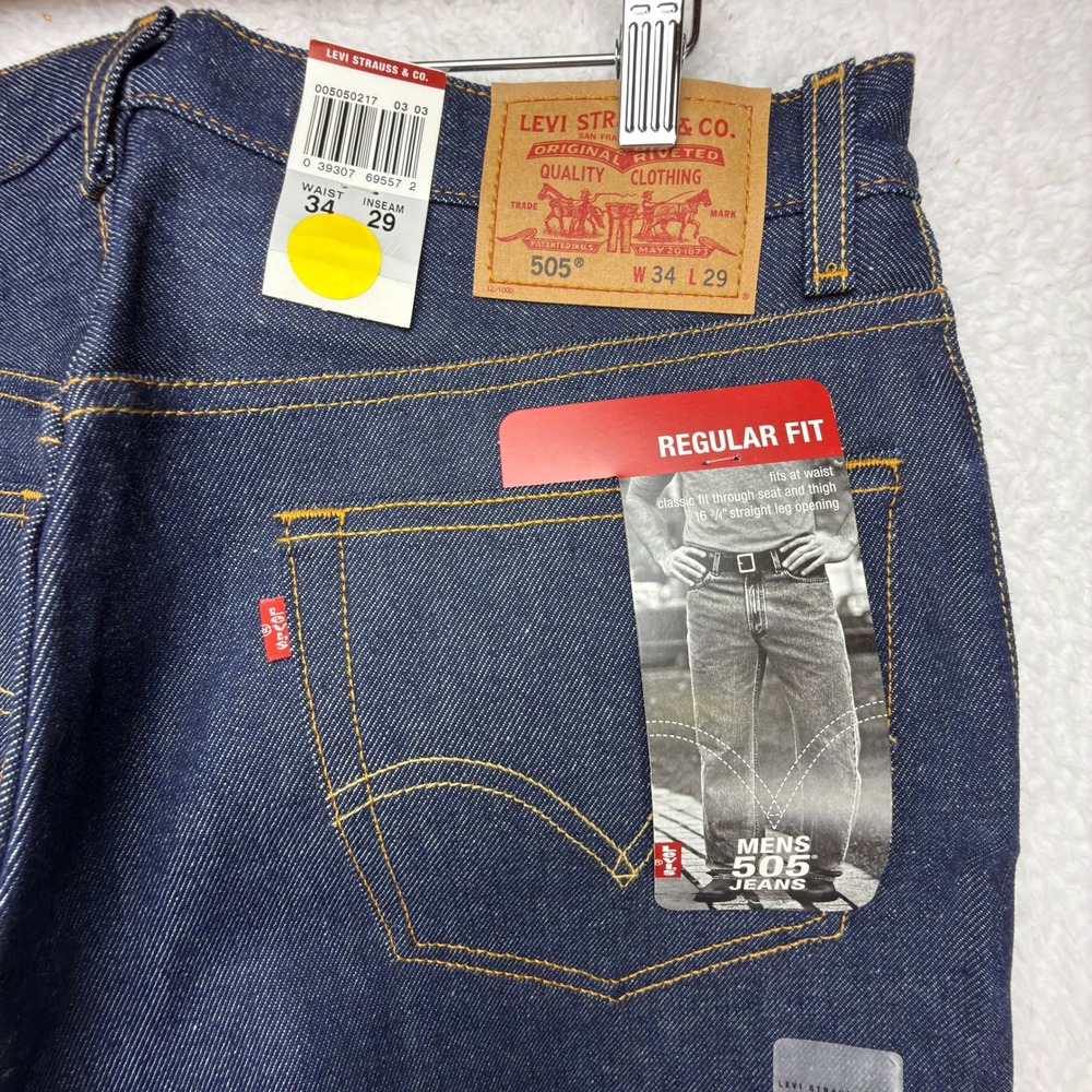 Vintage Levis 505 Regular Fit Jeans Mens 34x29 Dark Wash Straight Leg USA NWT